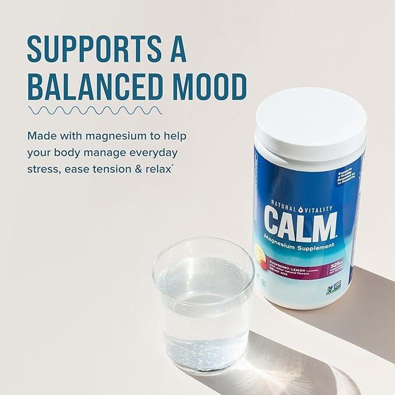 Vegan Magnesium Citrate Drink Mix - Anti-Stress Powder, Gluten-Free & Non-GMO, Raspberry Lemon Flavor, 16 Oz